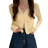 Znbbw Women Korean V Neck Solid Colour Button up Casual Long Sleeves Knitted Cardigan T-shirt