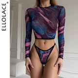 Znbbw Tie Dye Lingerie With Long Sleeve Tops Lace See Through Sensual Erotic Sets 4-Piece Sexy Seamless Erotic Underwear