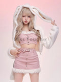 Znbbw Pink Kawaii 4 Pieces Set Women Belt Patchwork Elegant Sweet Skirt Suit Female Korean Fashion Party Casual Y2k Set 2024