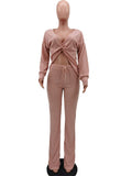 znbbw Fall Solid Thicker 2 Two Piece Sets Fall Outfit For Women 2023 Fashion Long Sleeve V Neck Crop Top And Pants Sets Female