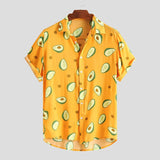 Znbbw Hawaii Avocado Printed Shirts for Men Casual Loose Tropical Hawaiian Short Sleeve Shirts High Quality Button Down