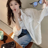 Znbbw Fashion Crochet White Shirt Women Korean Style Casual Streetwear Loose Tops Y2K Elegant Design Female Shirt Spring New