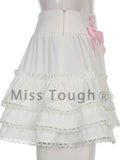 Znbbw Japanese White Lolita Cute Skirt Women Lace Bow Korean Kawaii Sweet Skirt High Waist Elegant Princess Fairy Skirts 2024