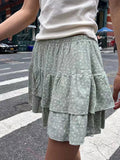 Znbbw Floral Ruffles Mini Skirt Women Balletcore Cute Elastic High Waist Summer A-line Skirts Y2k Harajuku Vintage Chiffon Falda