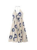 Znbbw TRAF Sexy Backless Beach Dress Women Sling Sleeveless Loose Long Dresses Women Print Boho Midi Dress