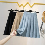 Znbbw and Winter High Waist Knitted Half Skirt Women Versatile A-line Skirt Pleated Skirt Wearing Short Skirt Outside Women