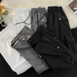 Znbbw Baggy Punk Cargo Pants Women Vintage Streetwear Pocket Drawstring Trousers BF High Waist Korean Joggers Wide Leg Pants