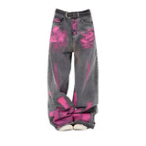 Znbbw Size Jeans High Waist Pockets Tie Dye American Vintage Streetwear Pantalones Mujer Y2k All Match Casual Loose Clothing 2024