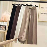 Znbbw pants women spring and autumn high waist elastic drape drawstring loose casual mopping pants straight wide leg pants