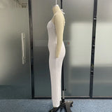 Znbbw Women Jumpsuit Fashion Sexy Halter Lace Up Sleeveless Solid Hollow Loose Wide Legs Pants Party Romper High Streetwear