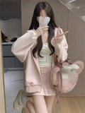 Znbbw Style Matching Sets Kangaroo Pocket Zipper Hoodie High Waist Mini Skirts Two Piece Set Sweet Y2k 2024 New Women Clothing