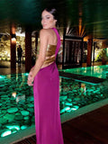 Znbbw Shoulder Long Sleeve Long Dress Women Fashion High Waist Backless Maxi Bodycon Dresses 2023 Female Evening Party Dresses