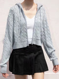 Znbbw Twist Knitted Hooded Cardigan Women Autumn Casual Cotton Ribbed Trim Zip-up Sweater Vintage Streetwear Cropped Tops Coat