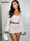 Znbbw Women Knitted Crop Tops Mini Skirt Two Piece Sets Vacation Outfits 2023 Summer Clothes Wholesale Items For Business
