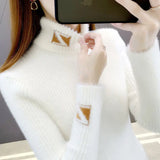 Znbbw Collar Pullover Sweater Women Mink Letter Jacquard Underlay Solid Western Knit Undercoat Autumn Winter Pullover Sweater