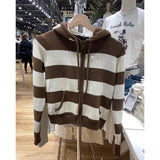 Znbbw Knitted Zip-up Hooded Cardigan Women Y2k Streetwear Cotton Long Sleeve Cropped Sweater Harajuku Vintage Slim Tops Coat
