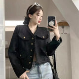 Znbbw Cropped Tweed Jackets Women Vintage Tassel Basic Short Coats Korean Elegant Single-Breasted Casual Outerwear Spring Autumn