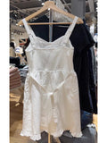 Znbbw White Ruffles Button Dress Women Sweet Lace Trim Cotton Summer Lace-up Dresses Femme Y2k Streetwear Harajuku Vestidos