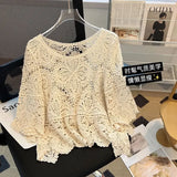 Znbbw out knitted sweater for women's summer new Korean version loose short half sleeved crochet sun protection top shawl