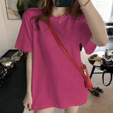 Znbbw 100% Cotton Women Korean T Shirt Fashion Casual Female Loose Summer Tops Preppy Style All Match Student Solid Color Tees