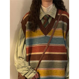 Znbbw Striped Sweater Vest Women Harajuku Sleeveless Knitted Pullovers Streetwear Oversized Waistcoat Knitwear Korean Jumpers