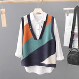 Znbbw and Autumn New Knitted Vest Tank Top Loose Sweater Women's Coat Head Knitted Shirt Art Women's Wear