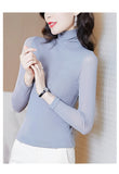 Znbbw Solid Mesh T-Shirts Tees Female Full Sleeve Turtleneck Slim Tshirt Base Simple Tops For Women Spring Fall