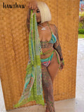 Znbbw Women 2023 Summer Mesh Sheer Bra Underwear Midi Skirt Beach Vacation Three Piece Matching Sets Outfit Wholesale Items
