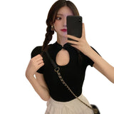 Znbbw Women's Chic Temperament Personality Cheongsam Short Slim T-shirt Short Sleeve Top