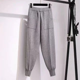 Znbbw Women pants autumn and winter black casual knitted pants loose elastic spring and autumn nine points Harlan radish pencil pants