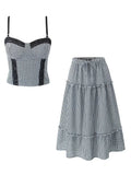 Znbbw Plaid Printed Y2K Summer Outfits Set Women Summer Chic Skirt Set Top+skirt Matching Set 2024 Black Party Beach Dress