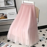 Znbbw Gradient Pleated Skirt Women High Waist Chic Elastic Mesh Midi Skirt Y2K Lady Fashion Loose Korean All-Match A Line Skirt