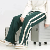 Znbbw Men's Striped Slit Pants Spring Autumn Straight Wide Leg Trousers High Street Loose Casual Trousers 2023 Fashion Men Clothing