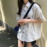 Znbbw Cartoon Shirts Women Streetwear Print Short Sleeve Blouses Korean Fashion White Loose Casual Tops Spring Summer New