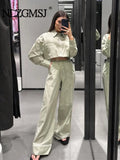 Znbbw TRAF 2023 Women 2 Pieces Sets Fashion Striped Shirt Tops + High Waist Wide Leg Long Pants Summer Causal Sets