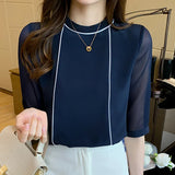 Znbbw Women White Blouse Short Sleeve Blouse Women O-Neck Chiffon Blouse Shirt Tops Women Blusas Mujer De Moda 2023 Blouses F97