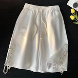 Znbbw Waist Casual Wide Leg Shorts Women Y2k Summer Loose Drawstring Lace Up Jogging Pants BF Fashion Baggy All-match Sweatpants