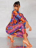 Znbbw Women Printed Bodysuit Two Piece Outfits 2023 Spring Fashion Trousers Suits Female Full Sleeve T Shirt Long Pants Matching Sets