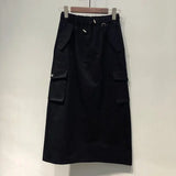 Znbbw Full Length Skirt Black Elastic Waist Y2k Skirts Cargo Skirts for Women Spring Summer Drawstring Girls Long Skirt