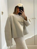 Znbbw Women's Fashion Solid Thicken Cropped Jacket Top Long Sleeve Warm Autumn Winter Cardigan Female Casual Loose Woolen Streetwear