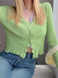 Znbbw Autumn Women's Long-Sleeved Knit Cardigan Purple Tops New Korean V-Neck Short Sunscreen Chic Sweaters GD375