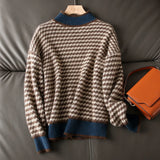 Znbbw half turtleneck loose and thin knitted sweater women 22 autumn long sleeve casual plaid pullover sweater female