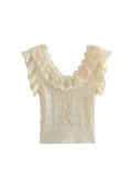 Znbbw TRAF Floral Hollow Out Sleeveless Lace Summer Blouse Women Ladies Basics Tops Female