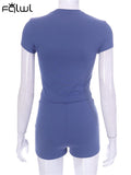 znbbw Summer Sexy Casual Two Piece Sets For Women 2023 Solid Short Sleeve Bodycon Crop Top And Shorts Sets Sweatsuits Sets
