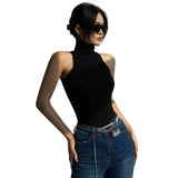 Znbbw Women's High Neck Tank Top Slim Fit Sexy Knitted Sleeveless Tank Top Slim Fit Pullover T-shirt