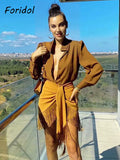 Znbbw High Waist Bodycon Tassel Mini Skirt Women Summer Spring Irregular Slit Brown Short Bowknot Skirt Ladies Bottoms Brown