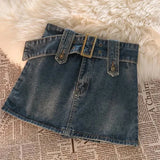 Znbbw Belt Denim Mini Skirt Women Y2K Streetwear A Line Jeans Skirts Harajuku High Waist Black Casual All Match Chic Skirt New