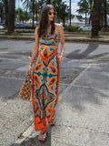 Znbbw Crop Top Long Pants Print Fashion Set Outfits Strapless Tie Back Pockets Folk Boho Floral Suit Beach Casual Summer Set