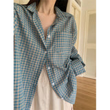 Znbbw Plaid Sun Proof Shirts Women Streetwear Oversized Long Sleeve Blouses Summer Korean Fashion Loose Sun Protection Tops