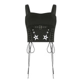 Znbbw Women Tank Tops Summer Gothic Punk Style Casual Star Print Bandage Crop Tops for Streetwear Club Wear